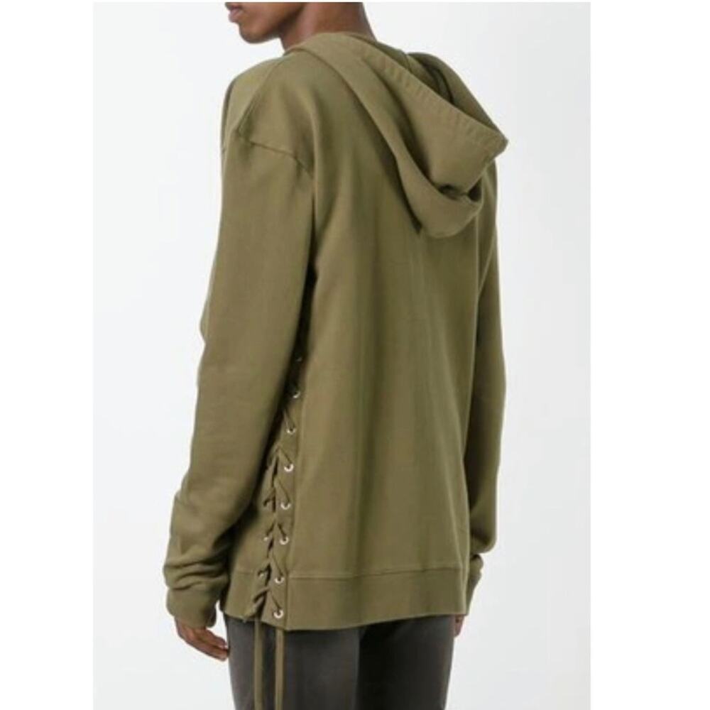 Faith Connexion Khaki Green Side Laced Zip Fleece Hoodie Sz Medium NWT